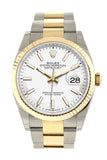 Rolex Datejust 36 White Dial Fluted Bezel Oyster Yellow Gold Two Tone Watch 126233 NP