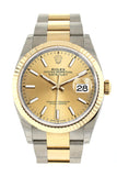 Rolex Datejust 36 Champagne-Colour Dial Fluted Bezel Oyster Yellow Gold Two Tone Watch 126233