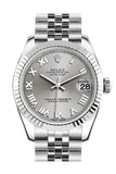 Rolex Datejust 31 Silver Roman Dial White Gold Fluted Bezel Jubilee Ladies Watch 178274