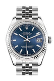 Rolex Datejust 31 Blue Dial White Gold Fluted Bezel Jubilee Ladies Watch 178274