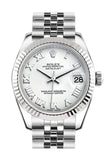 Rolex Datejust 31 White Roman Dial White Gold Fluted Bezel Jubilee Ladies Watch 178274