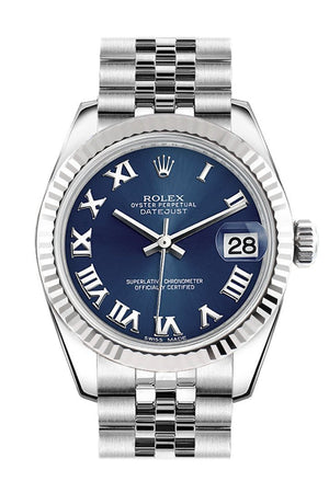 Rolex Datejust 31 Blue Roman Dial White Gold Fluted Bezel Jubilee Ladies Watch 178274 / None