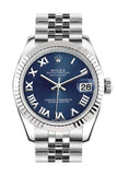 Rolex Datejust 31 Blue Roman Dial White Gold Fluted Bezel Jubilee Ladies Watch 178274 Pre-owned