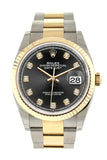 Rolex Datejust 36 Black Set With Diamonds Dial Fluted Bezel Oyster Yellow Gold Two Tone Watch 126233