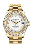 Rolex Datejust 31 White Roman Dial Diamond Bezel 18K Yellow Gold President Ladies Watch 178288