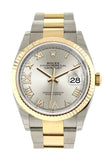 Rolex Datejust 36 Silver set with diamonds Dial Fluted Bezel Oyster Yellow Gold Two Tone Watch 126233 NP