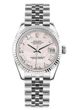 Rolex Datejust 31 Pink Mother Of Pearl Roman Dial White Gold Fluted Bezel Jubilee Ladies Watch