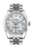 Rolex Datejust 31 White Mother of Pearl Set Diamonds Dial White Gold Fluted Bezel Jubilee Ladies Watch 178274