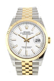 Rolex Datejust 36 White Dial Fluted Bezel Jubilee Yellow Gold Two Tone Watch 126233 NP