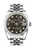 Rolex Datejust 31 Black Mother of Pearl Set Diamonds Dial White Gold Fluted Bezel Jubilee Ladies Watch 178274