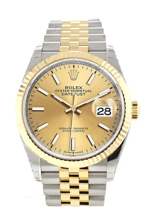 Rolex Datejust 36 Champagne-Colour Dial Fluted Bezel Jubilee Yellow Gold Two Tone Watch 126233