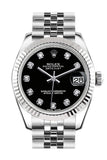 Rolex Datejust 31 Black Set Diamonds Dial White Gold Fluted Bezel Jubilee Ladies Watch 178274 / None