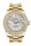 Rolex Datejust 31 White Mother Of Pearl Roman Dial Diamond Bezel 18K Yellow Gold President Ladies