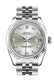 Rolex Datejust 31 Silver Set Diamonds Dial White Gold Fluted Bezel Jubilee Ladies Watch 178274