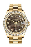 Rolex Datejust 31 Black Mother of Pearl Jubilee Diamond Dial Diamond Bezel 18K Yellow Gold President Ladies Watch 178288