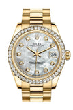 Rolex Datejust 31 White Mother of Pearl Dia Dial Diamond Bezel 18K Yellow Gold President Ladies Watch 178288