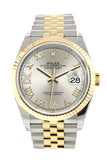 Rolex Datejust 36 Silver set with diamonds Dial Fluted Bezel Jubilee Yellow Gold Two Tone Watch 126233 NP