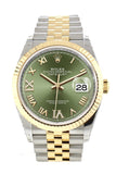 Rolex Datejust 36 Olive green set with diamonds Dial Fluted Bezel Jubilee Yellow Gold Two Tone Watch 126233 NP
