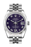 Rolex Datejust 31 Purple Roman Large VI Diamond Dial White Gold Fluted Bezel Jubilee Ladies Watch 178274