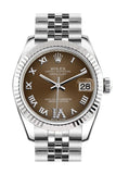 Rolex Datejust 31 Bronze Roman Large VI Diamond Dial White Gold Fluted Bezel Jubilee Ladies Watch 178274