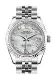 Rolex Datejust 31 White Mother of Pearl Roman Large VI Diamonds Dial White Gold Fluted Bezel Jubilee Ladies Watch 178274