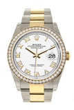 Rolex Datejust 36 White Roman Dial Diamond Bezel Oyster Yellow Gold Two Tone Watch 126283RBR 126283 NP