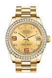 Rolex Datejust 31 Champagne Diamonds Rubies Dial Diamond Bezel 18K Yellow Gold President Ladies Watch 178288