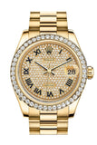 Rolex Datejust 31 Diamond Paved Dial Diamond Bezel 18K Yellow Gold President Ladies Watch 178288
