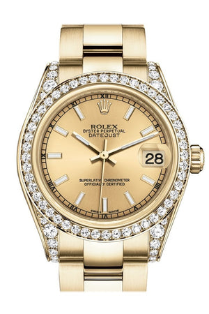 Rolex Datejust 31 Champagne Dial Diamond Bezel Lug 18K Yellow Gold Ladies Watch 178158 / None
