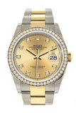 Rolex Datejust 36 Champagne-colour set with diamonds Dial Diamond Bezel Oyster Yellow Gold Two Tone Watch 126283RBR 126283 NP