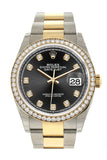 Rolex Datejust 36 Black set with diamonds Dial Diamond Bezel Oyster Yellow Gold Two Tone Watch 126283RBR 126283 NP
