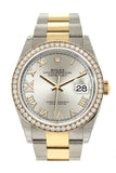 Rolex Datejust 36 Silver set with diamonds Dial Diamond Bezel Oyster Yellow Gold Two Tone Watch 126283RBR 126283 NP