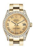 Rolex Datejust 31 Champagne Roman Dial Diamond Bezel Lug 18K Yellow Gold Ladies Watch 178158 Pre-owned