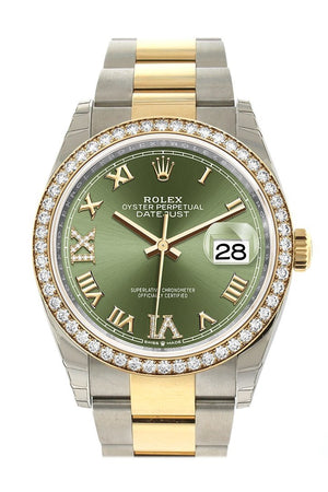 Rolex Datejust 36 Olive Green Diamonds Dial Diamond Bezel Oyster Yellow Gold Two Tone Watch
