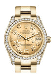 Rolex Datejust 31 Champagne Floral Motif Dial Diamond Bezel Lug 18K Yellow Gold Ladies Watch 178158 Pre-owned
