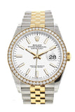 Rolex Datejust 36 White Dial Diamond Bezel Jubilee Yellow Gold Two Tone Watch 126283RBR 126283 NP