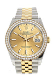 Rolex Datejust 36 Champagne-colour Dial Diamond Bezel Jubilee Yellow Gold Two Tone Watch 126283RBR 126283 NP