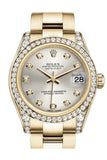 Rolex Datejust 31 Silver Diamond Dial Diamond Bezel Lug 18K Yellow Gold Ladies Watch 178158 Pre-owned