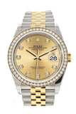 Rolex Datejust 36 Champagne-colour set with diamonds Dial Diamond Bezel Jubilee Yellow Gold Two Tone Watch 126283RBR 126283 NP