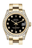 Rolex Datejust 31 Black Diamond Dial Diamond Bezel Lug 18K Yellow Gold Ladies Watch 178158