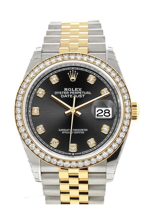 Rolex Datejust 36 Black Set With Diamonds Dial Diamond Bezel Jubilee Yellow Gold Two Tone Watch