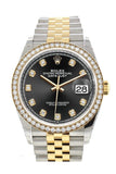 Rolex Datejust 36 Black set with diamonds Dial Diamond Bezel Jubilee Yellow Gold Two Tone Watch 126283RBR 126283 NP