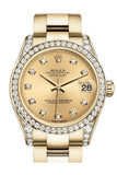 Rolex Datejust 31 Champagne Diamond Dial Diamond Bezel Lug 18K Yellow Gold Ladies Watch 178158 Pre-owned