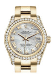 Rolex Datejust 31 White Mother of Pearl Roman Dial Diamond Bezel Lug 18K Yellow Gold Ladies Watch 178158