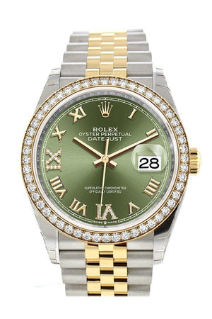 Rolex Datejust 36 Olive Green Set With Diamonds Dial Diamond Bezel Jubilee Yellow Gold Two Tone