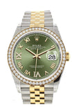 Rolex Datejust 36 Olive green set with diamonds Dial Diamond Bezel Jubilee Yellow Gold Two Tone Watch 126283RBR 126283 NP