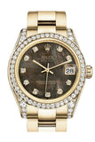 Rolex Datejust 31 Black Mother of Pearl Diamond Dial Diamond Bezel Lug 18K Yellow Gold Ladies Watch 178158