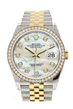 Rolex Datejust 36 White mother-of-pearl Diamonds Dial Diamond Bezel Jubilee Yellow Gold Two Tone Watch 126283RBR 126283 NP