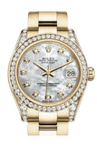 Rolex Datejust 31 White Mother Of Pearl Diamond Dial Bezel Lug 18K Yellow Gold Ladies Watch 178158 /