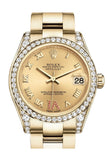 Rolex Datejust 31 Champagne Large VI Rubies Dial Diamond Bezel Lug 18K Yellow Gold Ladies Watch 178158 Pre-owned